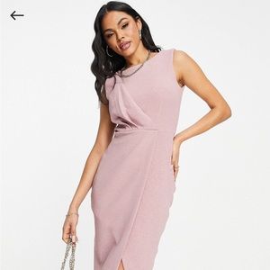 Closet London Pencil Dress with Wrap Skirt – Smokey Pink